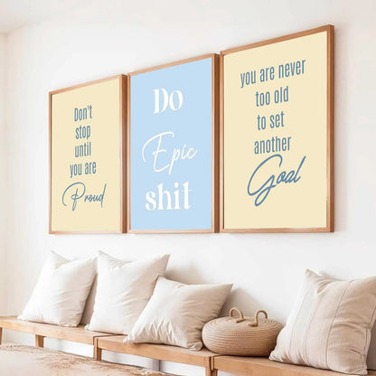 Dream Big Modern Typography Motivational Quotes Wall Art Set of 3 Framed Prints