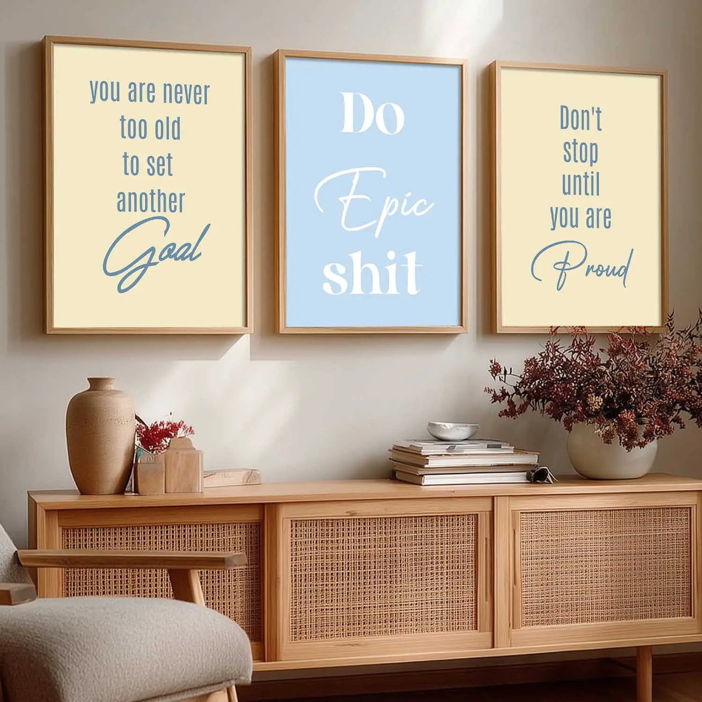 Dream Big Modern Typography Motivational Quotes Wall Art Set of 3 Framed Prints