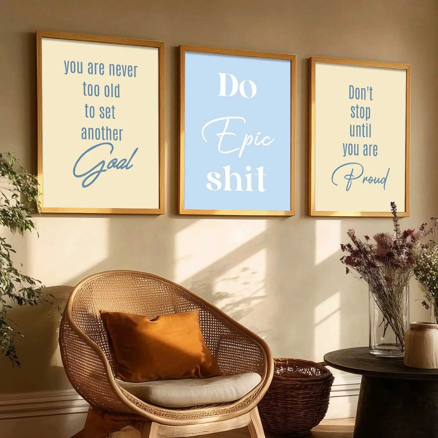 Dream Big Modern Typography Motivational Quotes Wall Art Set of 3 Framed Prints