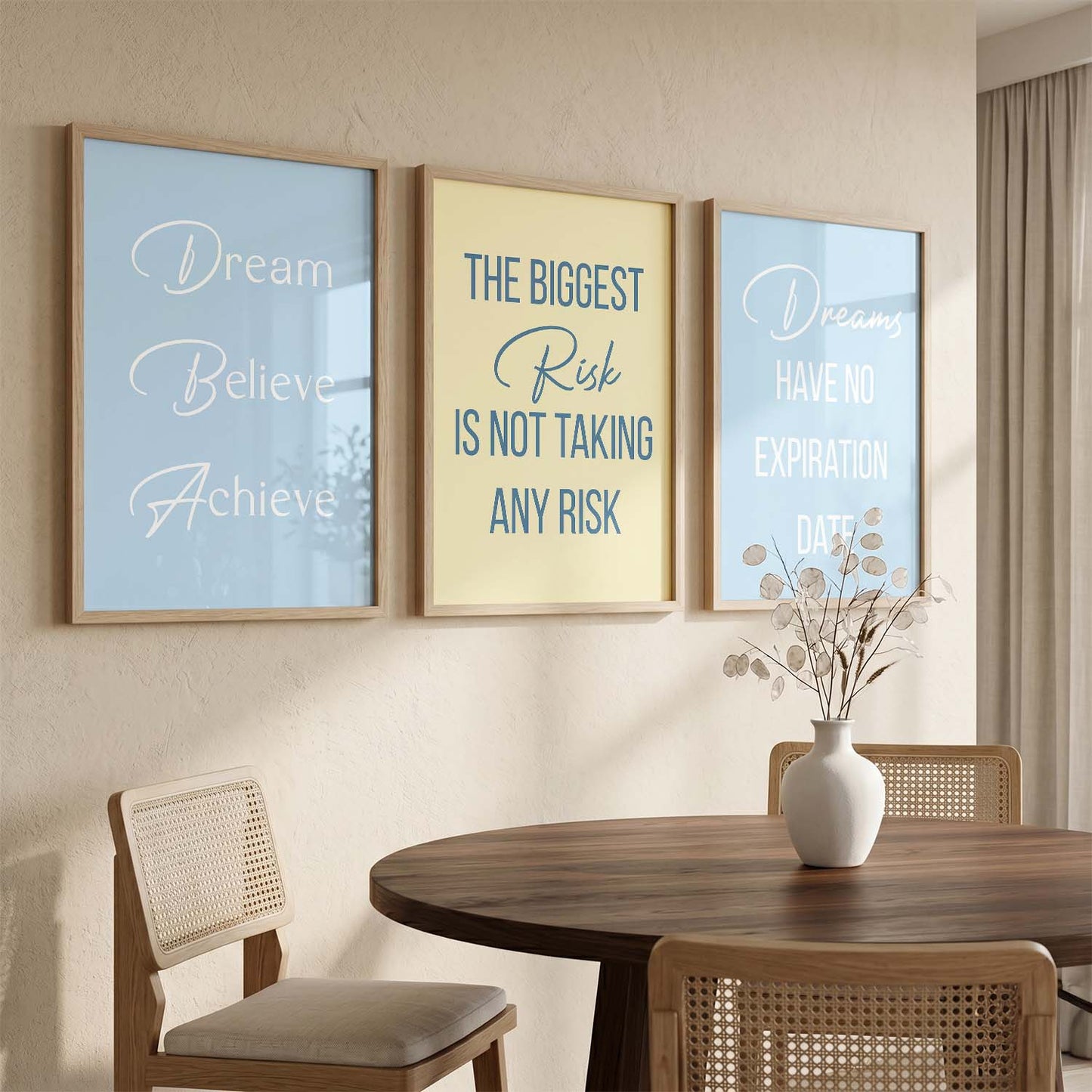 Minimalist Modern Motivational Quotes Wall Art Set of 3 Framed Prints for Hallway