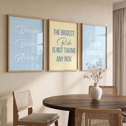 Minimalist Modern Motivational Quotes Wall Art Set of 3 Framed Prints for Hallway