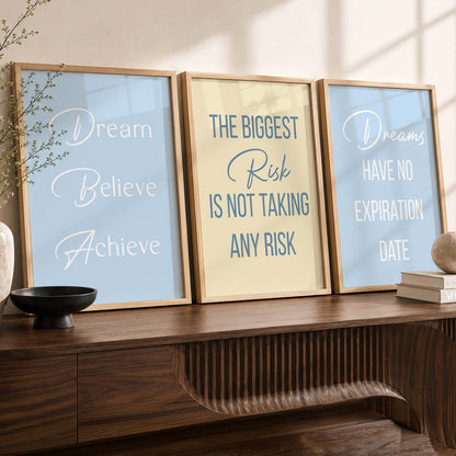 Minimalist Modern Motivational Quotes Wall Art Set of 3 Framed Prints for Hallway