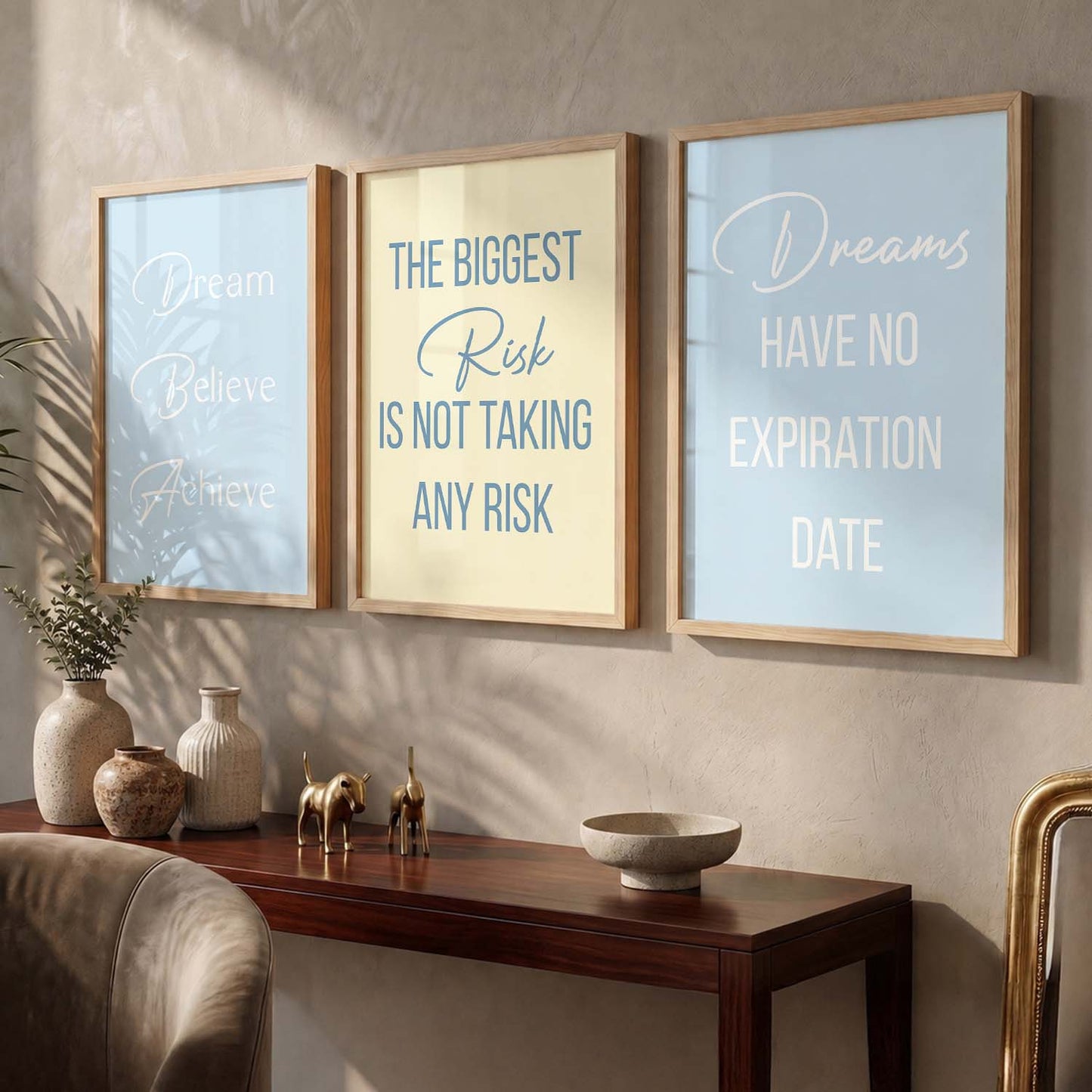 Minimalist Modern Motivational Quotes Wall Art Set of 3 Framed Prints for Hallway