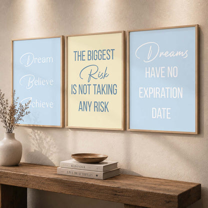 Minimalist Modern Motivational Quotes Wall Art Set of 3 Framed Prints for Hallway