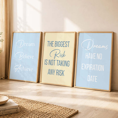 Minimalist Modern Motivational Quotes Wall Art Set of 3 Framed Prints for Hallway