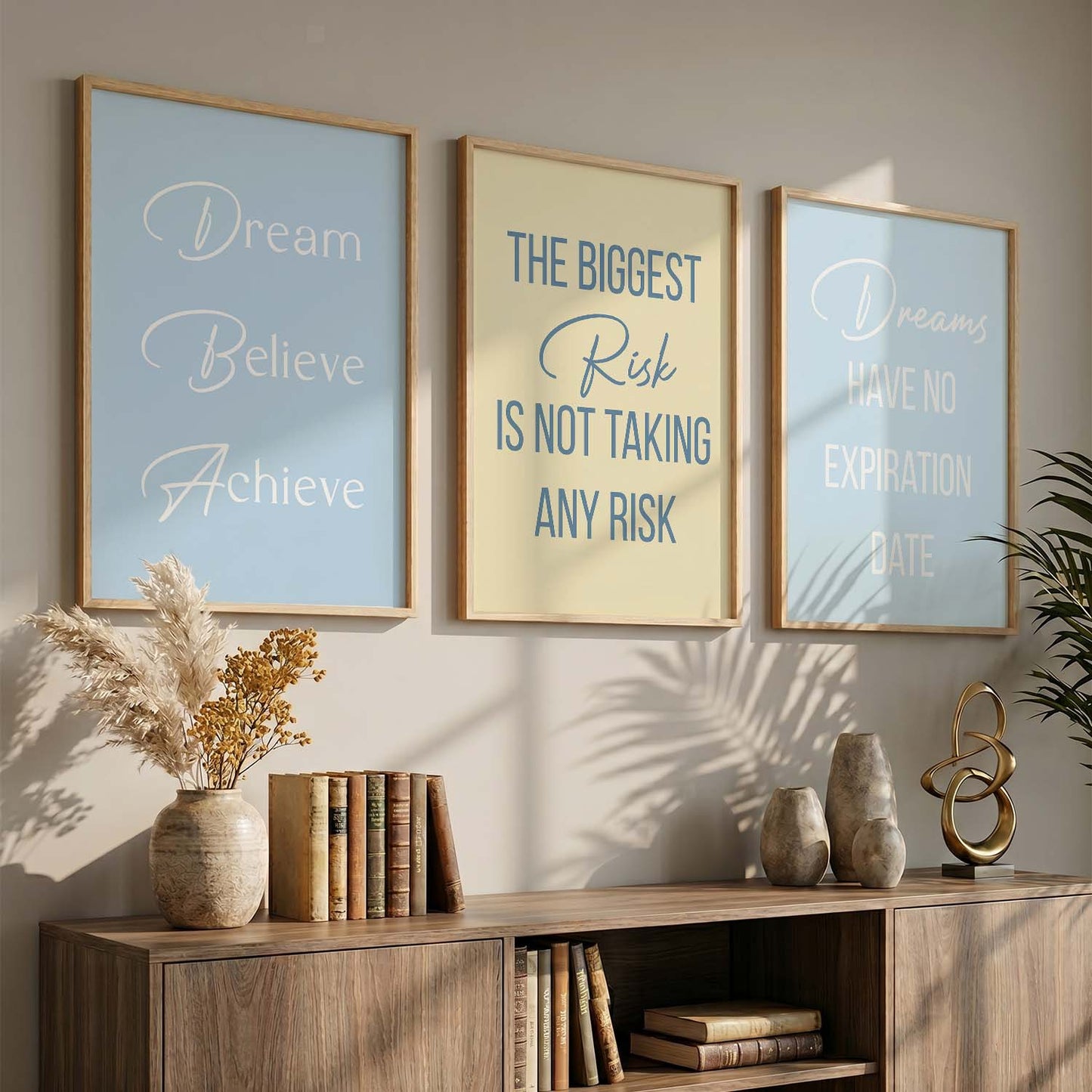 Minimalist Modern Motivational Quotes Wall Art Set of 3 Framed Prints for Hallway