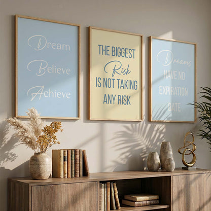 Minimalist Modern Motivational Quotes Wall Art Set of 3 Framed Prints for Hallway