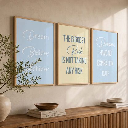 Minimalist Modern Motivational Quotes Wall Art Set of 3 Framed Prints for Hallway