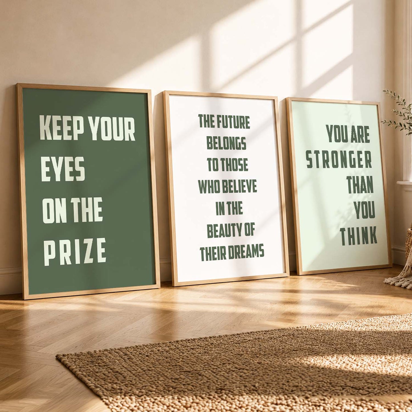 Self Belief Modern Typography Motivational Quotes Wall Art Set of 3 Framed Prints