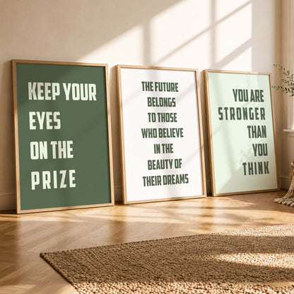 Self Belief Modern Typography Motivational Quotes Wall Art Set of 3 Framed Prints
