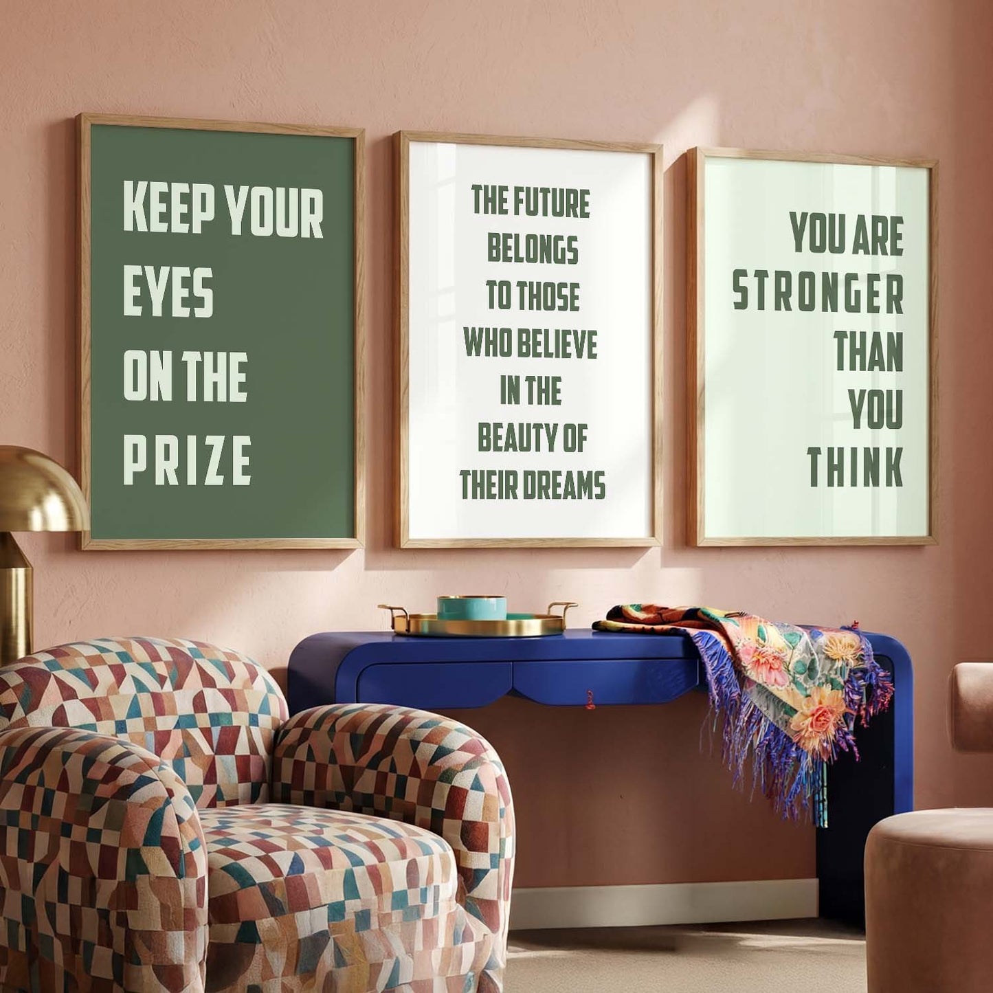 Self Belief Modern Typography Motivational Quotes Wall Art Set of 3 Framed Prints