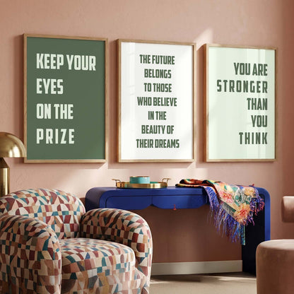 Self Belief Modern Typography Motivational Quotes Wall Art Set of 3 Framed Prints
