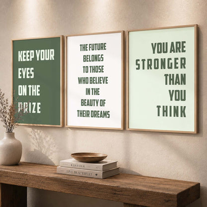 Self Belief Modern Typography Motivational Quotes Wall Art Set of 3 Framed Prints
