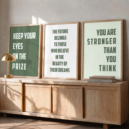 Self Belief Modern Typography Motivational Quotes Wall Art Set of 3 Framed Prints