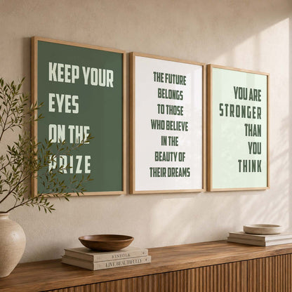 Self Belief Modern Typography Motivational Quotes Wall Art Set of 3 Framed Prints