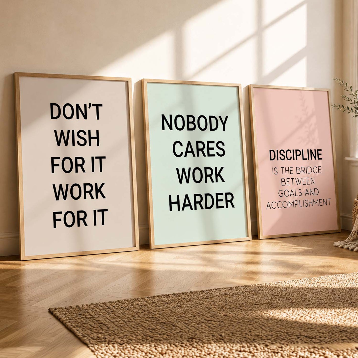 Bold Typography Motivational Quotes Wall Art Set of 3 Framed Prints for Dining Room