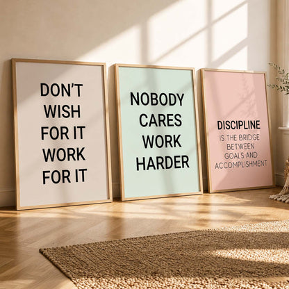 Bold Typography Motivational Quotes Wall Art Set of 3 Framed Prints for Dining Room