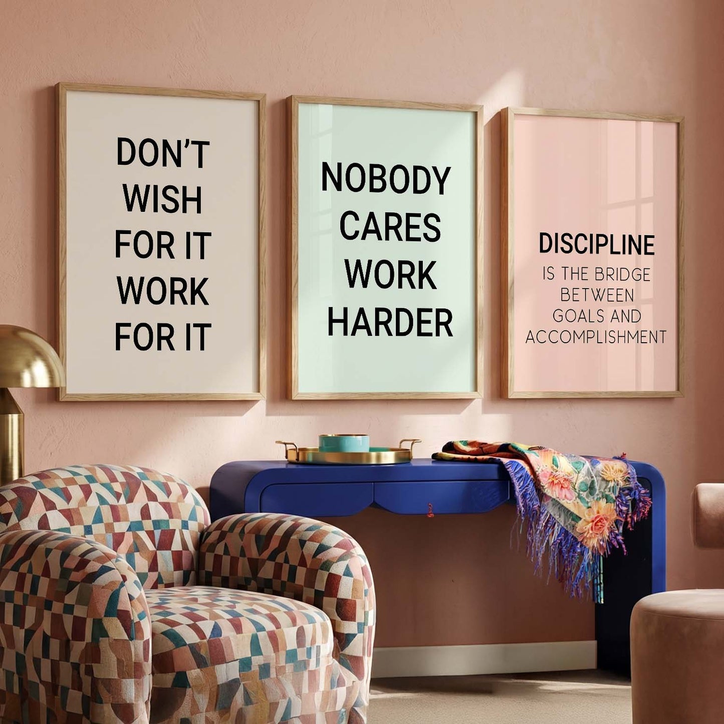 Bold Typography Motivational Quotes Wall Art Set of 3 Framed Prints for Dining Room