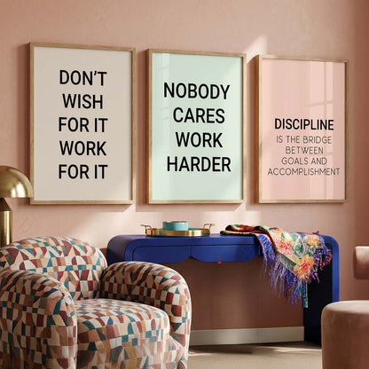 Bold Typography Motivational Quotes Wall Art Set of 3 Framed Prints for Dining Room