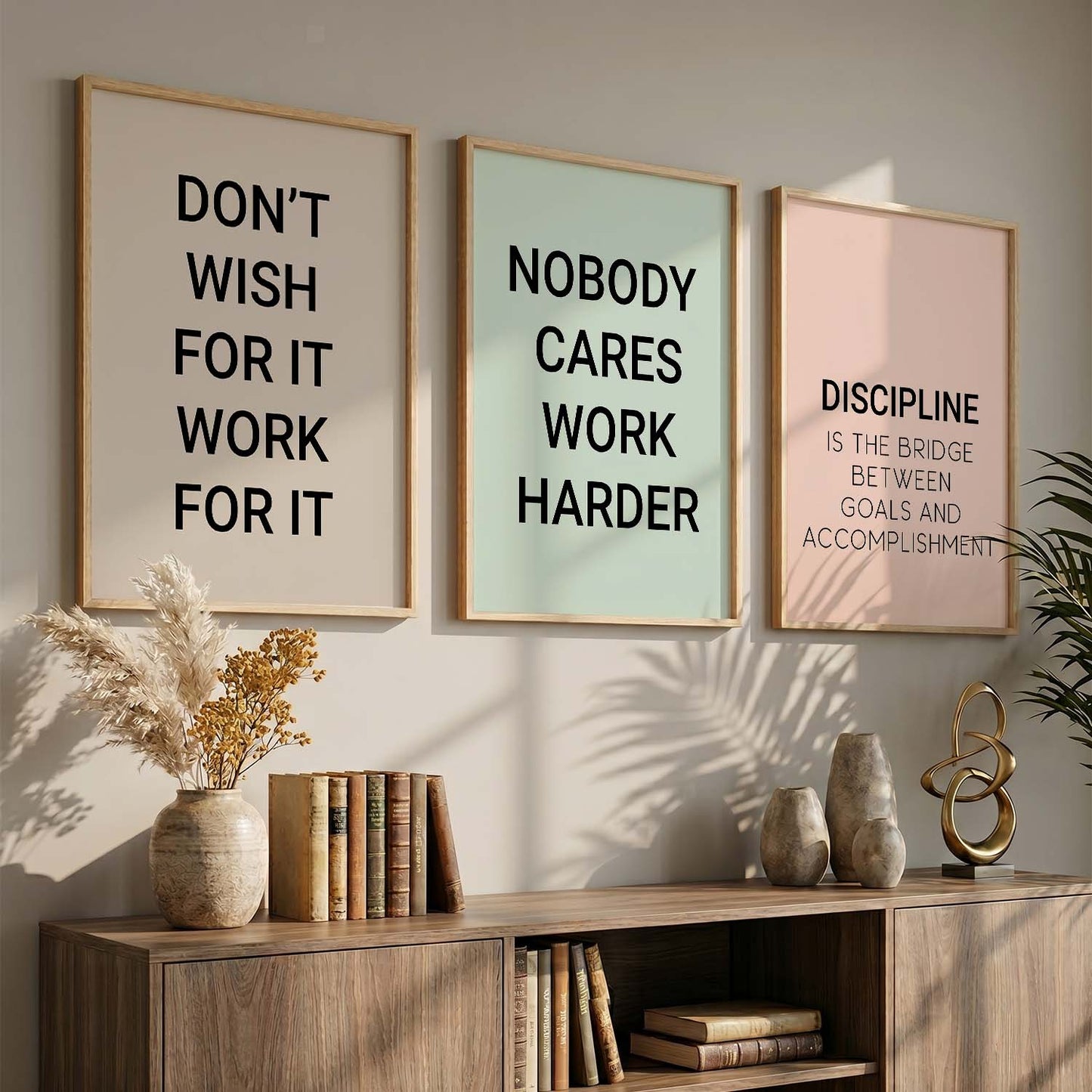 Bold Typography Motivational Quotes Wall Art Set of 3 Framed Prints for Dining Room