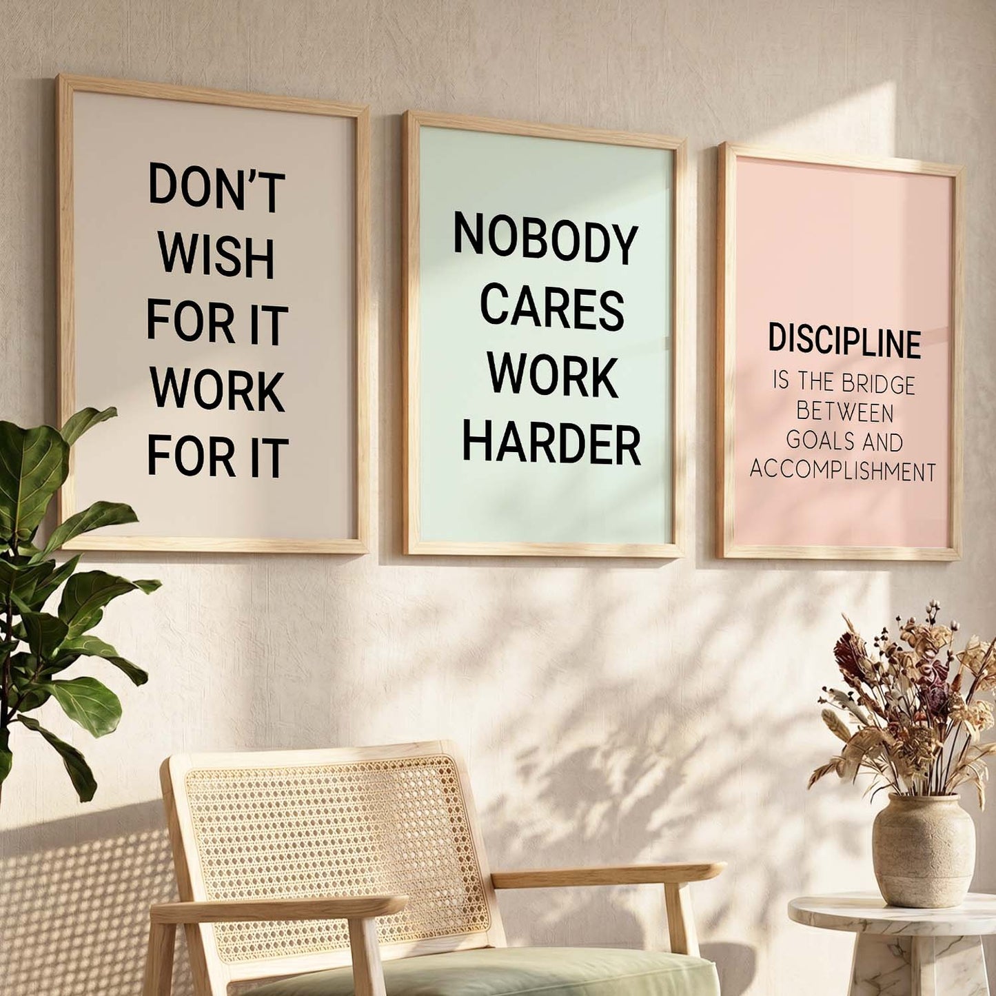 Bold Typography Motivational Quotes Wall Art Set of 3 Framed Prints for Dining Room