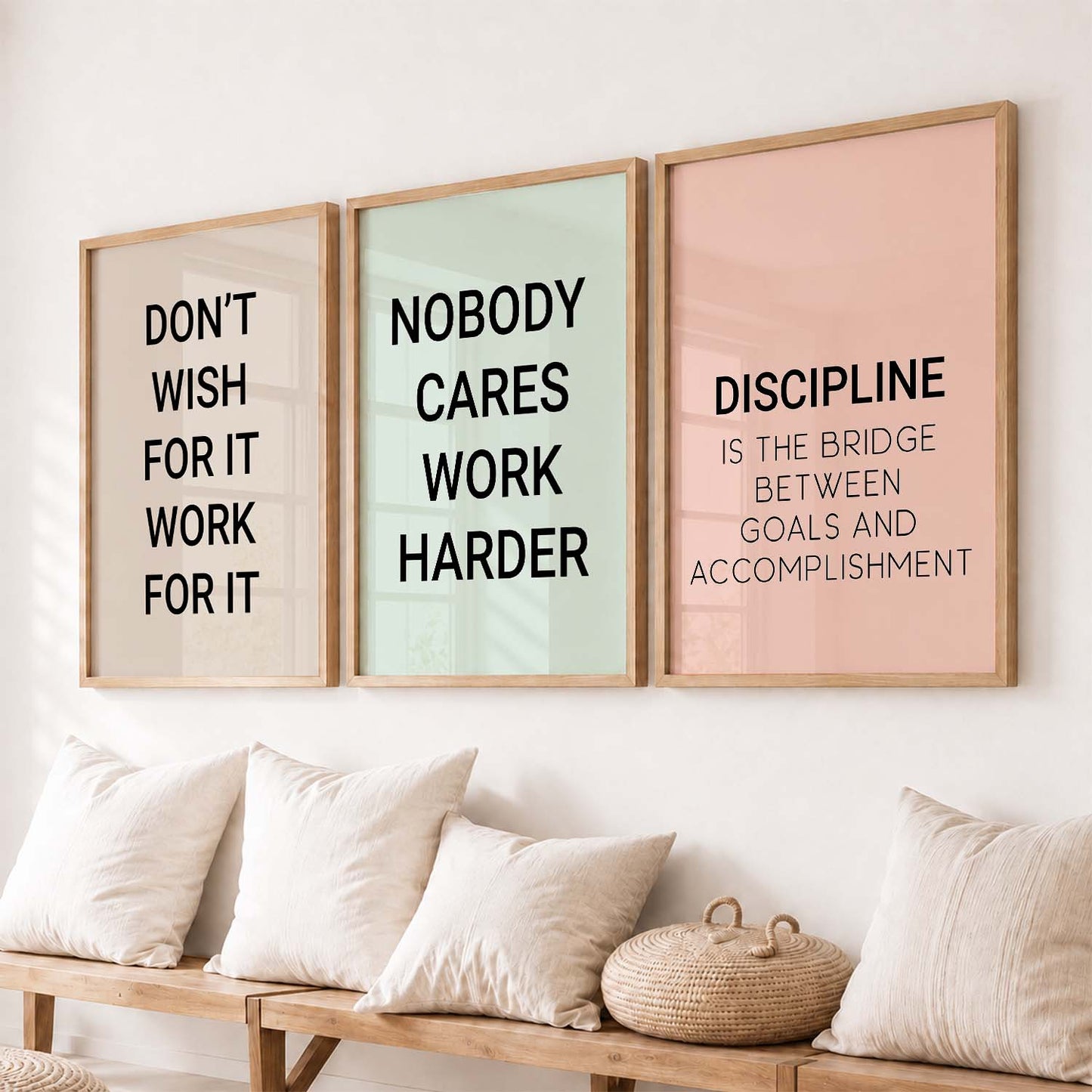Bold Typography Motivational Quotes Wall Art Set of 3 Framed Prints for Dining Room