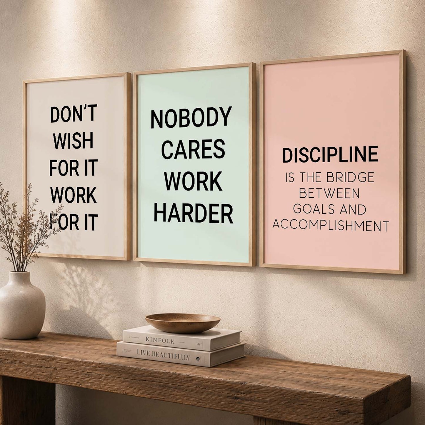 Bold Typography Motivational Quotes Wall Art Set of 3 Framed Prints for Dining Room