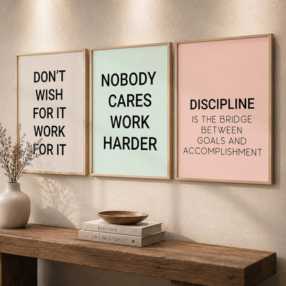 Bold Typography Motivational Quotes Wall Art Set of 3 Framed Prints for Dining Room