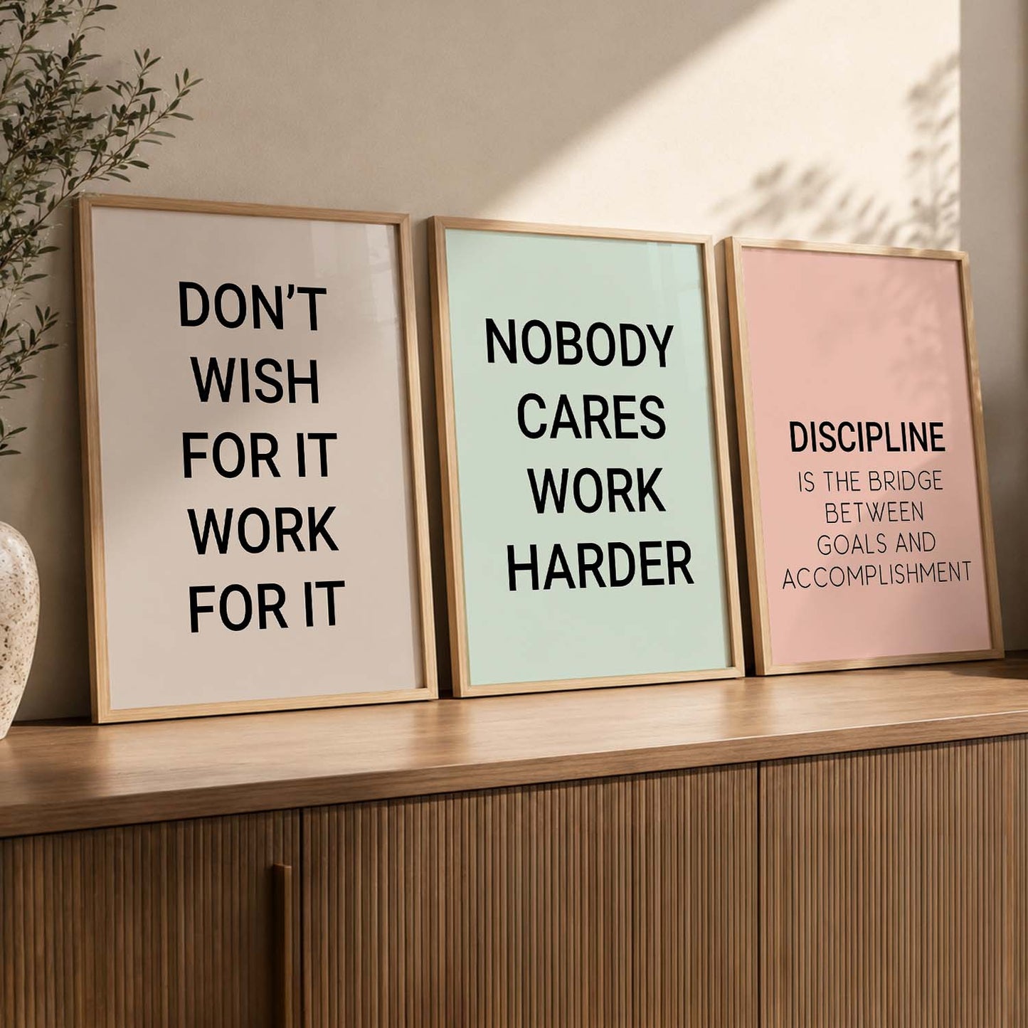 Bold Typography Motivational Quotes Wall Art Set of 3 Framed Prints for Dining Room