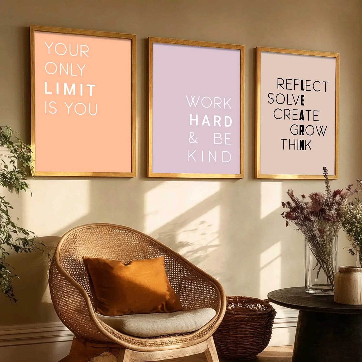 Dream Big Minimal Typography Modern Typography Motivational Quotes Wall Art Set of 3 Framed Prints
