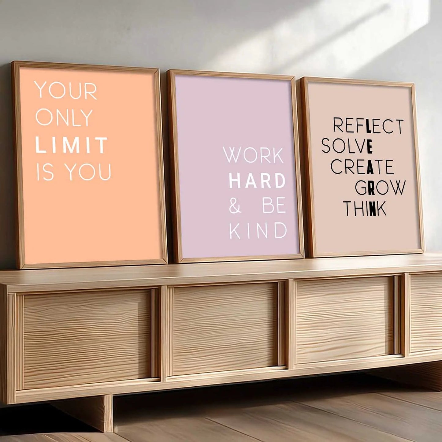 Dream Big Minimal Typography Modern Typography Motivational Quotes Wall Art Set of 3 Framed Prints