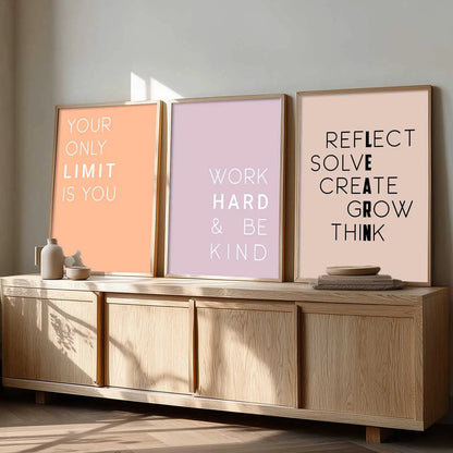 Dream Big Minimal Typography Modern Typography Motivational Quotes Wall Art Set of 3 Framed Prints