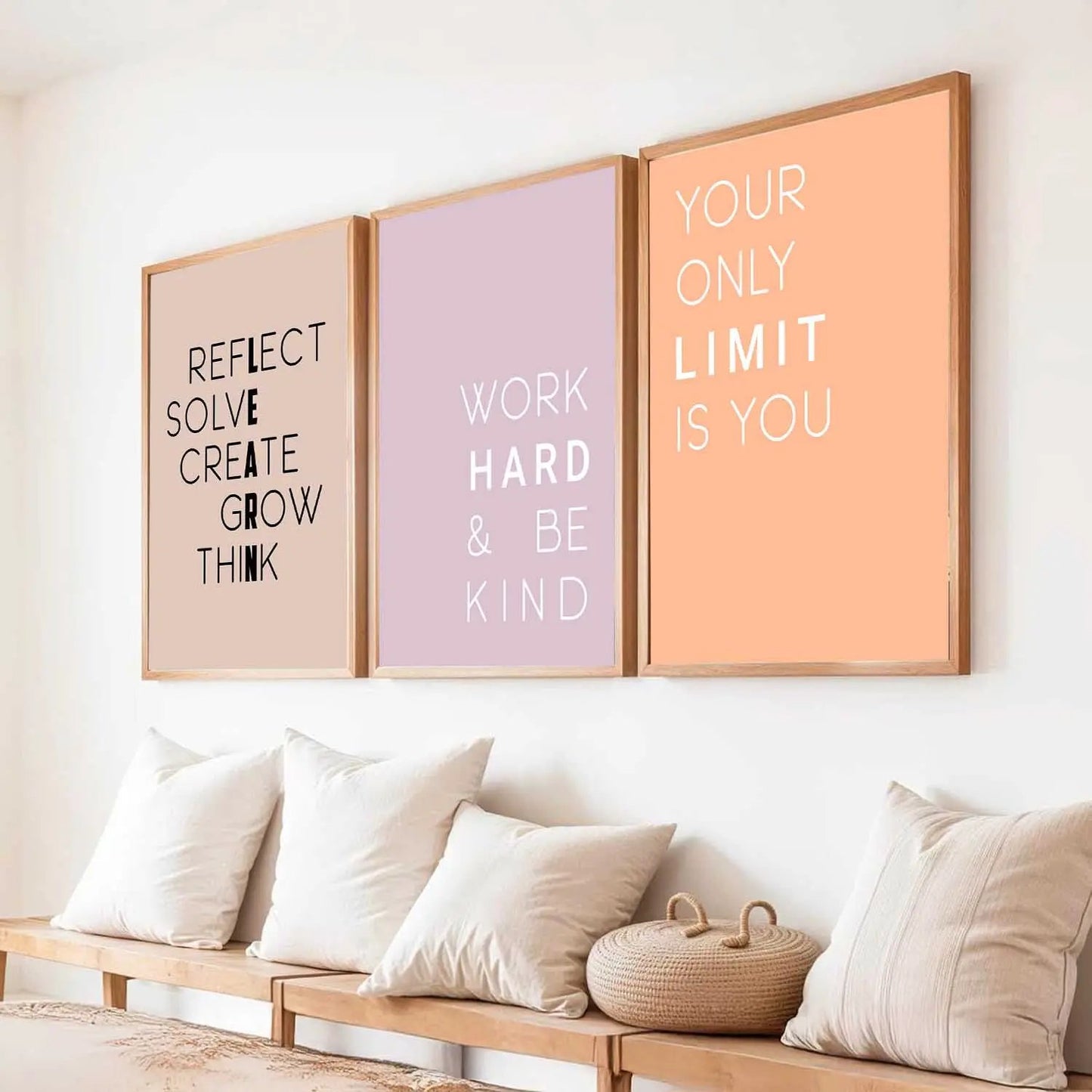 Dream Big Minimal Typography Modern Typography Motivational Quotes Wall Art Set of 3 Framed Prints