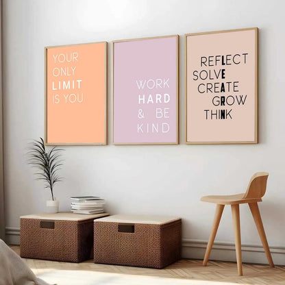 Dream Big Minimal Typography Modern Typography Motivational Quotes Wall Art Set of 3 Framed Prints