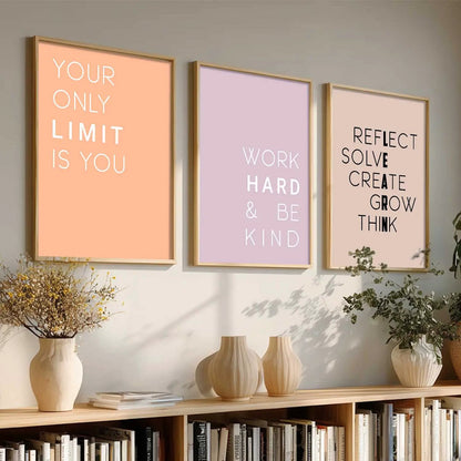 Dream Big Minimal Typography Modern Typography Motivational Quotes Wall Art Set of 3 Framed Prints