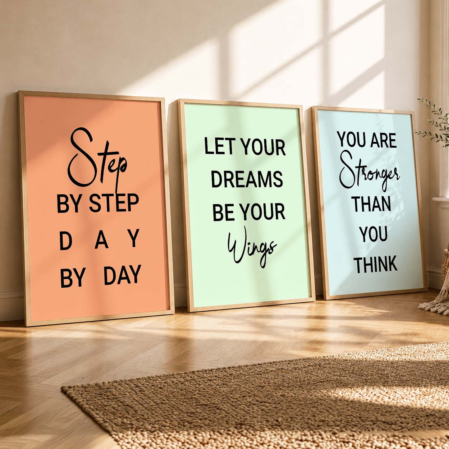 Motivational Quotes Wall Art Set of 3 Framed Prints for Hallway