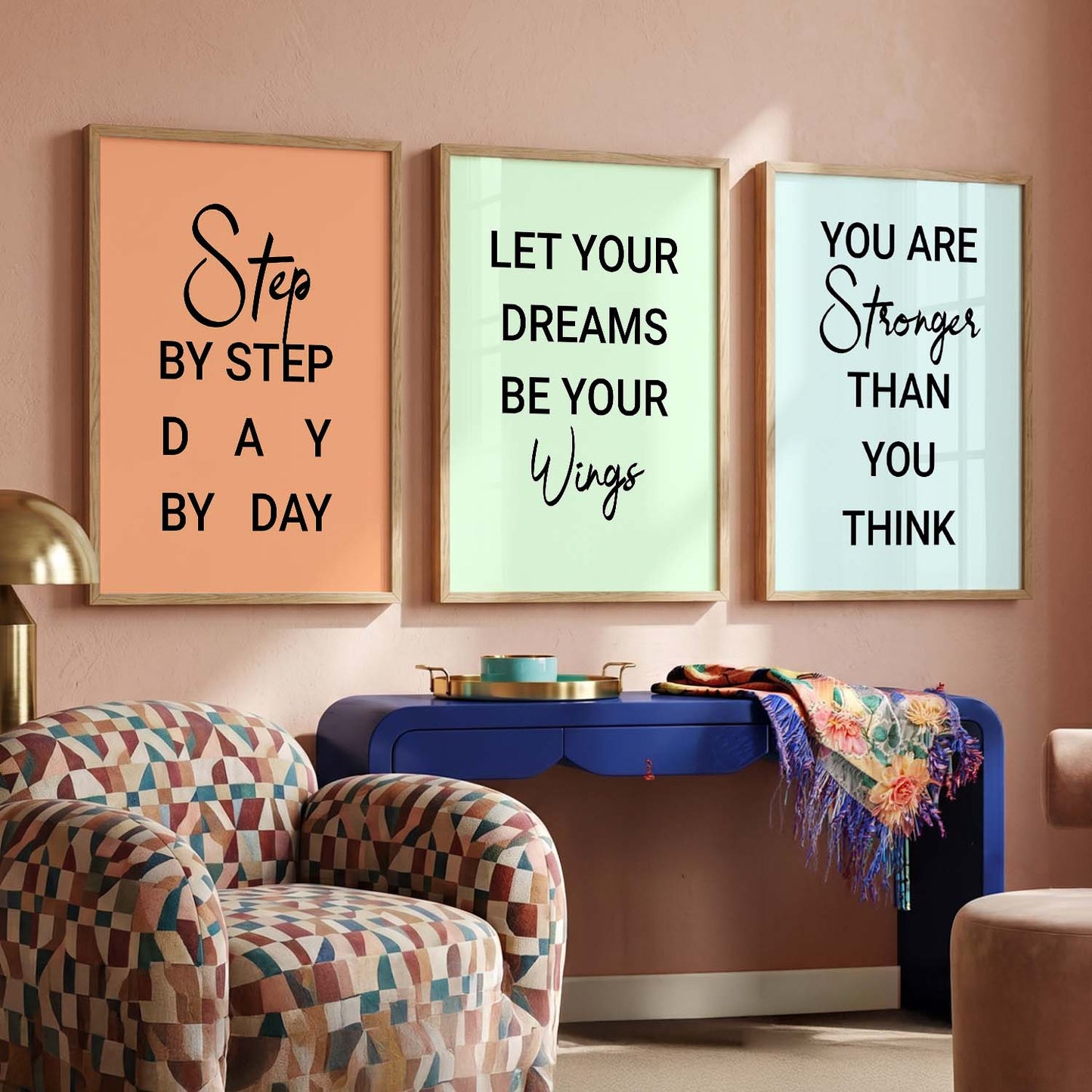 Motivational Quotes Wall Art Set of 3 Framed Prints for Hallway
