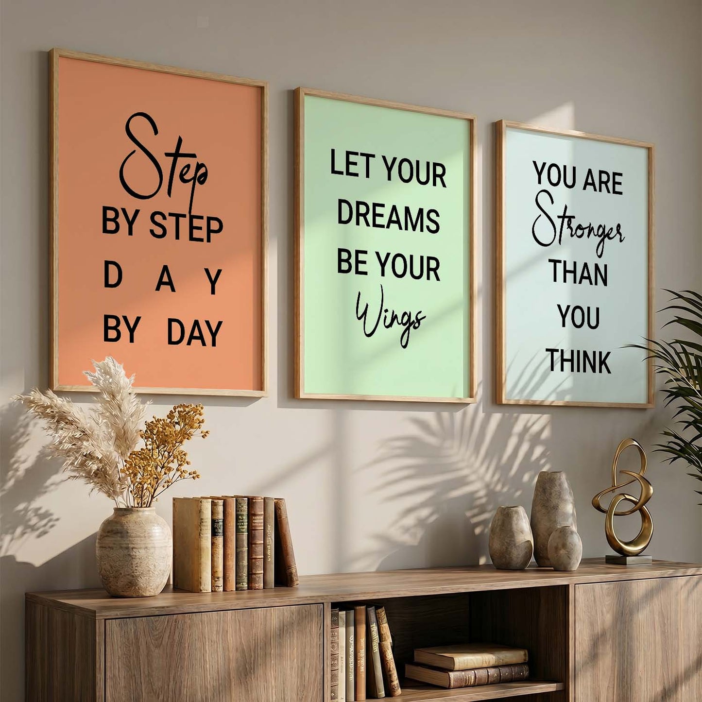 Motivational Quotes Wall Art Set of 3 Framed Prints for Hallway