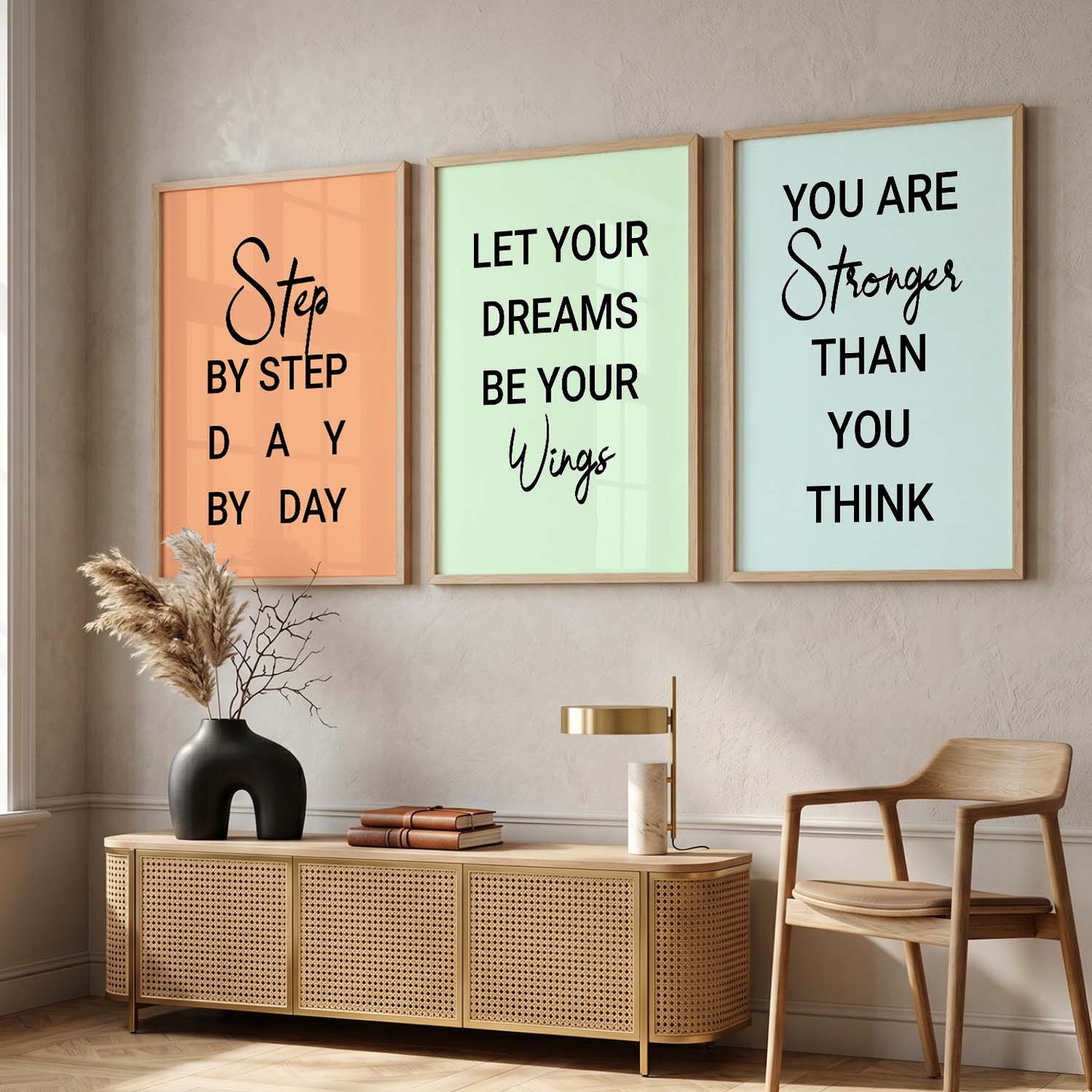Motivational Quotes Wall Art Set of 3 Framed Prints for Hallway