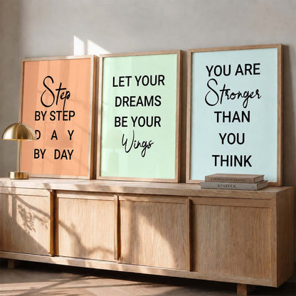 Motivational Quotes Wall Art Set of 3 Framed Prints for Hallway