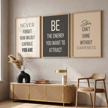 Minimal Typography Motivational Quotes Wall Art Set of 3 Framed Prints