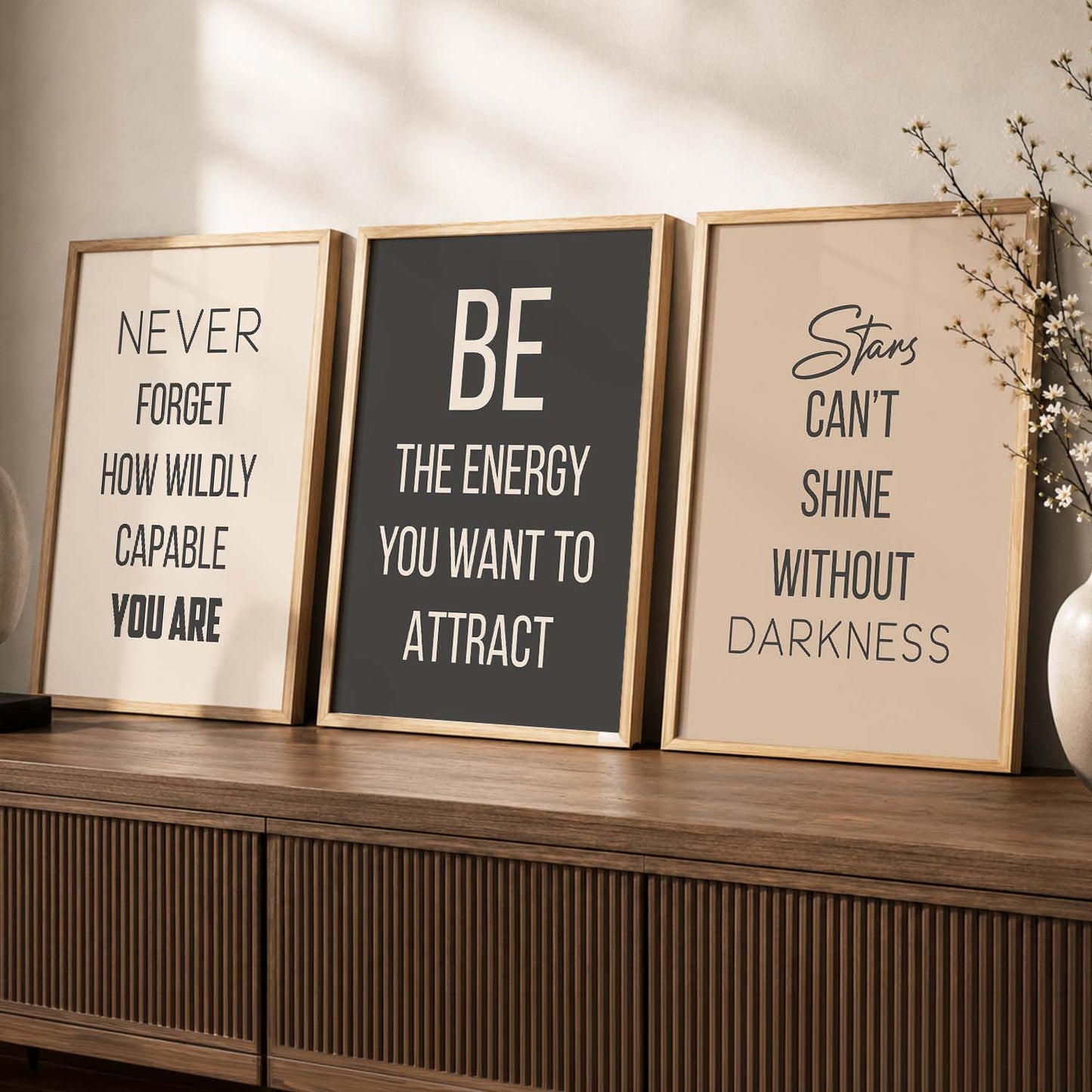 Minimal Typography Motivational Quotes Wall Art Set of 3 Framed Prints