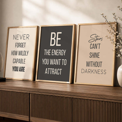 Minimal Typography Motivational Quotes Wall Art Set of 3 Framed Prints