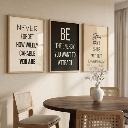 Minimal Typography Motivational Quotes Wall Art Set of 3 Framed Prints