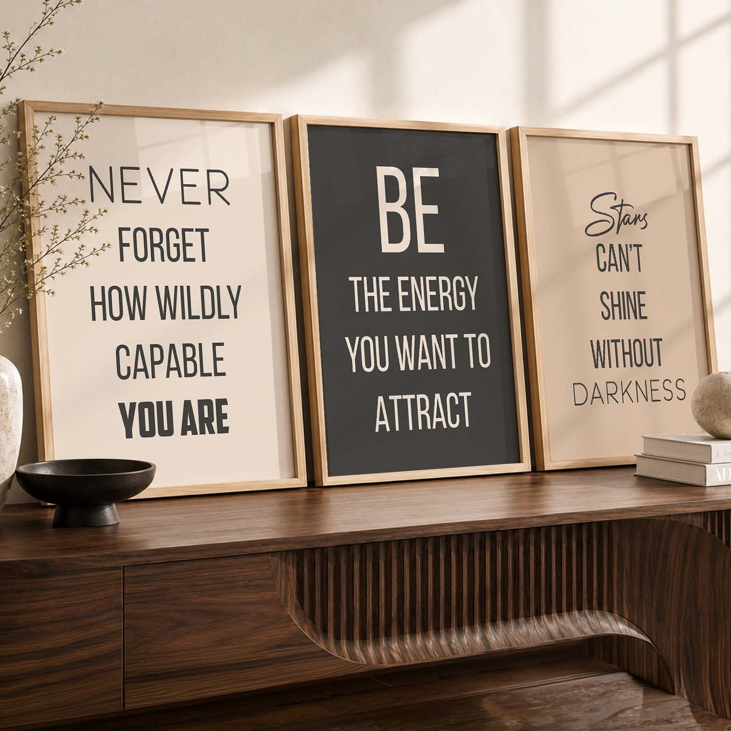 Minimal Typography Motivational Quotes Wall Art Set of 3 Framed Prints