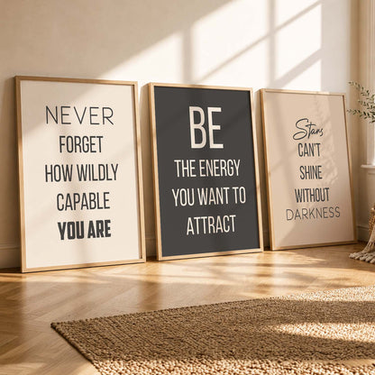 Minimal Typography Motivational Quotes Wall Art Set of 3 Framed Prints