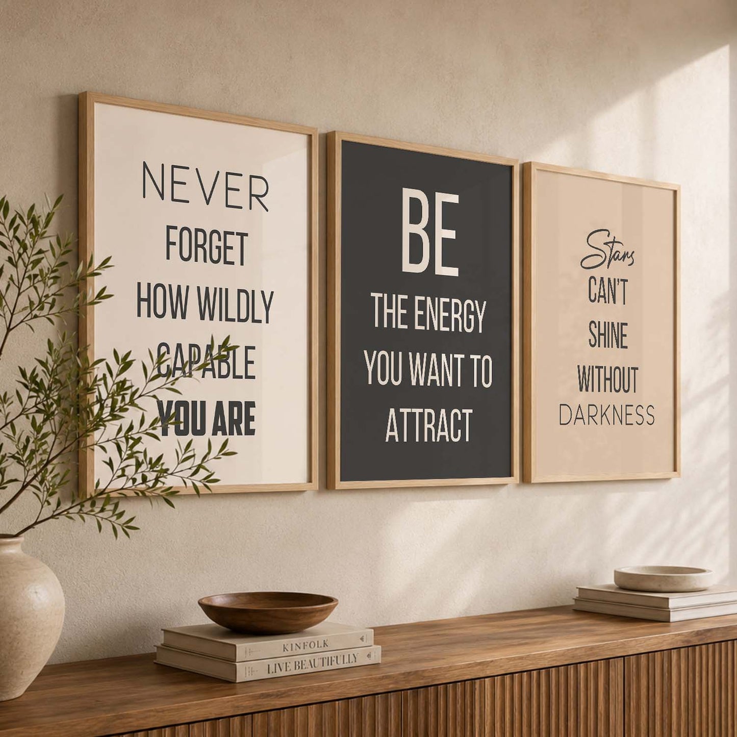 Minimal Typography Motivational Quotes Wall Art Set of 3 Framed Prints