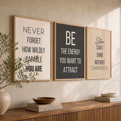 Minimal Typography Motivational Quotes Wall Art Set of 3 Framed Prints