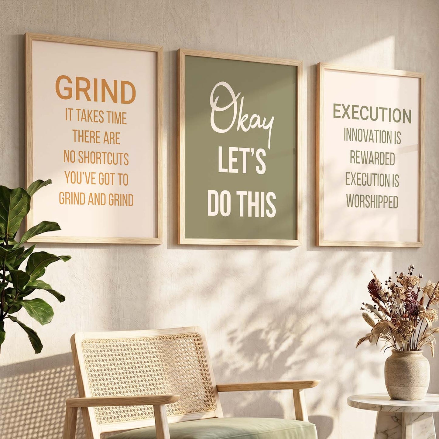 Modern Quote Motivational Quotes Wall Art Set of 3 Framed Prints
