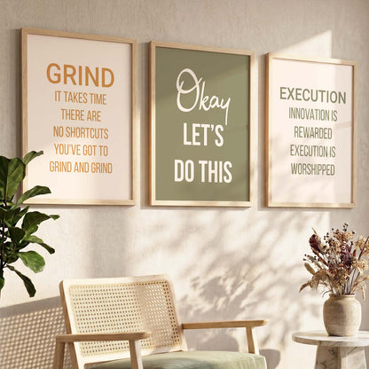 Modern Quote Motivational Quotes Wall Art Set of 3 Framed Prints